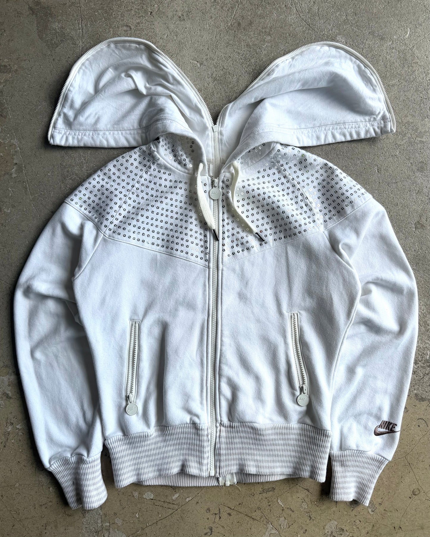 2009 Nike ‘Reverse Zip’ White Sequin Hoodie (S)